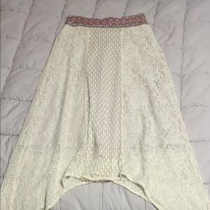 Flying Tomato Cream Lace Midi Skirt with Pink Trim